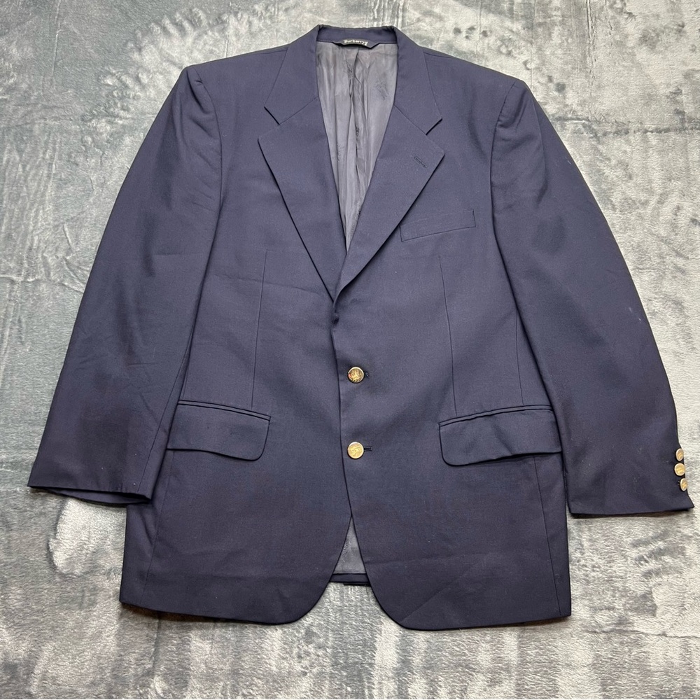 Burberry 44 Navy Blue Gold Button Men's Sport Coat Blazer Jacket Wool See Desc